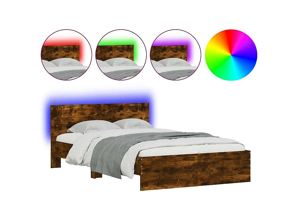 Bedframe met hoofdeinde en LED gerookt eikenkleurig 120x200 cm