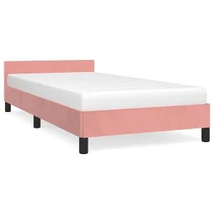 Bedframe met hoofdeinde zonder matras 90×200 cm fluweel roze Bedframe met hoofdeinde zonder matras 90×200 cm fluweel roze