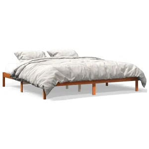 Bedframe zonder matras massief grenenhout wasbruin 200×200 cm