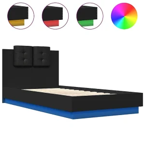 Bedframe met hoofdbord en LED-verlichting zwart 75×190 cm