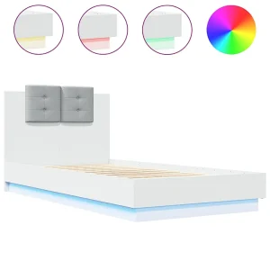 Bedframe met hoofdbord en LED-verlichting wit 90×190 cm