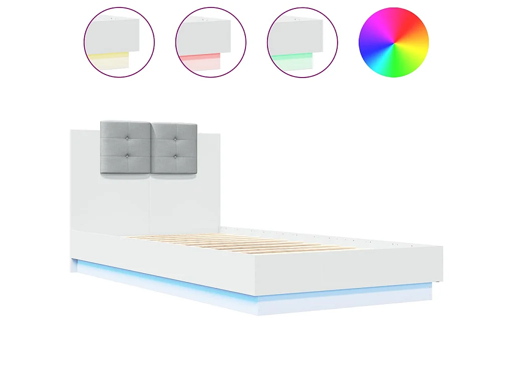 Bedframe met hoofdbord en LED-verlichting wit 90x190 cm