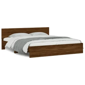Bedframe met hoofdeinde bruin eikenkleur 200×200 cm Bedframe met hoofdeinde bruin eikenkleur 200×200 cm