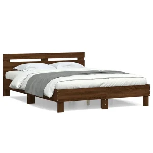 Bedframe met hoofdeinde bewerkt hout bruineikenkleur 140×190 cm