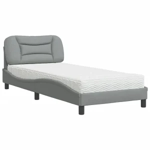 Bed met matras "Hvar" stof lichtgrijs 90×200 cm Bed met matras "Hvar" stof lichtgrijs 90×200 cm