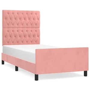 Bedframe met hoofdeinde fluweel roze 90×190 cm