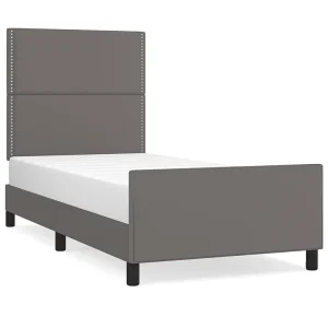 Bedframe met hoofdbord kunstleer grijs 90×190 cm Bedframe met hoofdbord kunstleer grijs 90×190 cm