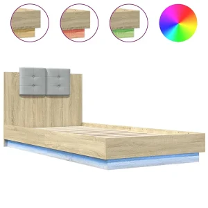 Bedframe met hoofdbord en LED sonoma eikenkleurig 90×200 cm