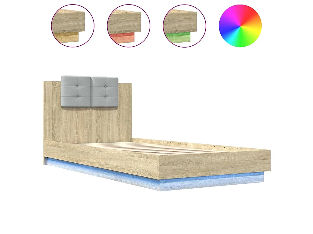 Bedframe met hoofdbord en LED sonoma eikenkleurig 90x200 cm