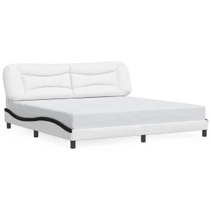 Bedframe zonder matras "Hvar" kunstleer wit en zwart 200×200 cm Bedframe zonder matras "Hvar" kunstleer wit en zwart 200×200 cm