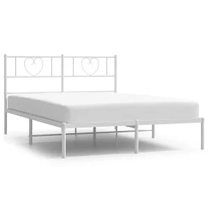 Bedframe met hoofdbord metaal wit 135×190 cm Bedframe met hoofdbord metaal wit 135×190 cm