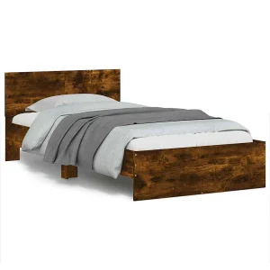 Bedframe met hoofdeinde bewerkt hout gerookt eiken 100×200 cm
