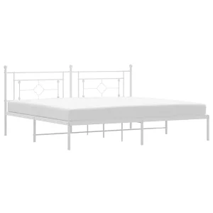 Bedframe met hoofdbord metaal wit 193×203 cm Bedframe met hoofdbord metaal wit 193×203 cm