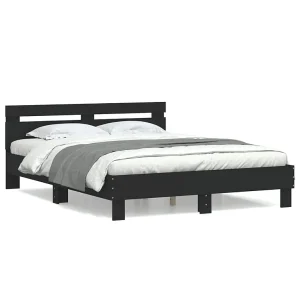 Bedframe met hoofdbord bewerkt hout zwart 140×190 cm Bedframe met hoofdbord bewerkt hout zwart 140×190 cm