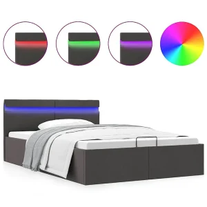 Bedframe met opbergruimte en LED stof donkergrijs 140×200 cm Bedframe met opbergruimte en LED stof donkergrijs 140×200 cm