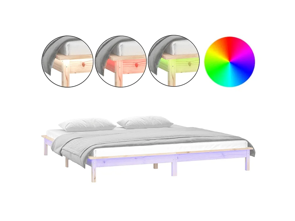 Bedframe LED massief hout 140x190 cm