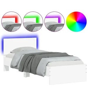 Bedframe met hoofdbord en LED-verlichting wit 75×190 cm