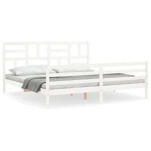 Bedframe met hoofdbord massief hout wit 200×200 cm Bedframe met hoofdbord massief hout wit 200×200 cm