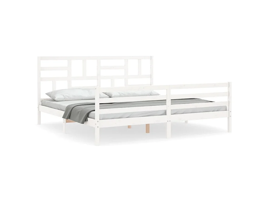 Bedframe met hoofdbord massief hout wit 200x200 cm