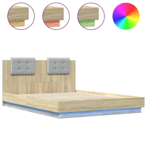 Bedframe met hoofdbord en LED sonoma eikenkleurig 120×200 cm