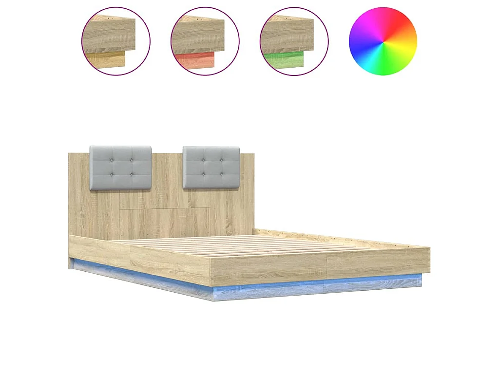 Bedframe met hoofdbord en LED sonoma eikenkleurig 120x200 cm