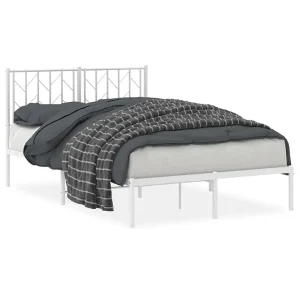 Bedframe met hoofdbord metaal wit 120×200 cm Bedframe met hoofdbord metaal wit 120×200 cm