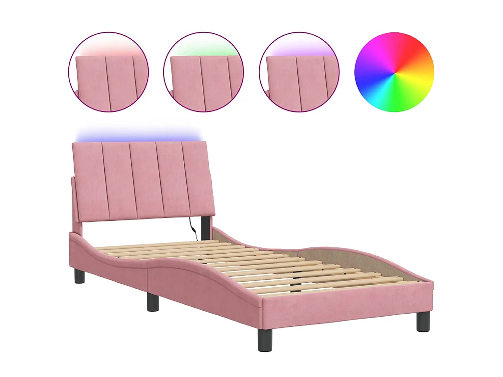 Bedframe met LED zonder matras "Hanko" fluweel roze 90x200 cm