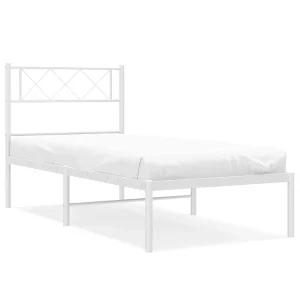 Bedframe met hoofdbord metaal wit 100×200 cm Bedframe met hoofdbord metaal wit 100×200 cm