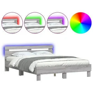 Bedframe met hoofdeinde en LED grijs sonoma eiken 140×200 cm Bedframe met hoofdeinde en LED grijs sonoma eiken 140×200 cm