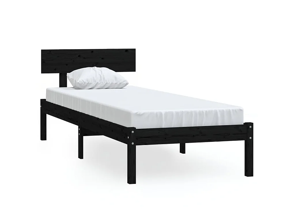 Bedframe massief grenenhout zwart 100x200 cm