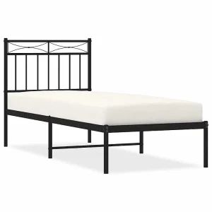 Bedframe met hoofdbord metaal zwart 75×190 cm Bedframe met hoofdbord metaal zwart 75×190 cm