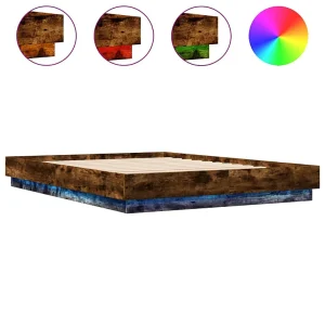 Bedframe met LED-verlichting gerookt eikenkleurig 160×200 cm Bedframe met LED-verlichting gerookt eikenkleurig 160×200 cm