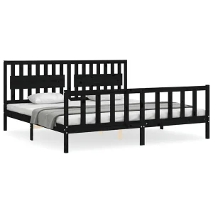 Bedframe met hoofdbord massief hout zwart 200×200 cm