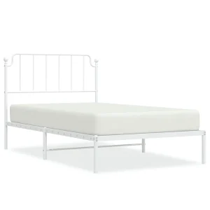 Bedframe met hoofdbord metaal wit 107×203 cm Bedframe met hoofdbord metaal wit 107×203 cm