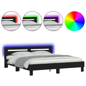 Bedframe met hoofdeinde en LED zwart 180×200 cm Bedframe met hoofdeinde en LED zwart 180×200 cm