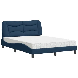 Bed met matras "Hvar" stof blauw 140×190 cm Bed met matras "Hvar" stof blauw 140×190 cm