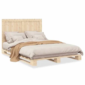 Bedframe met hoofdbord massief grenenhout wit 140×200 cm