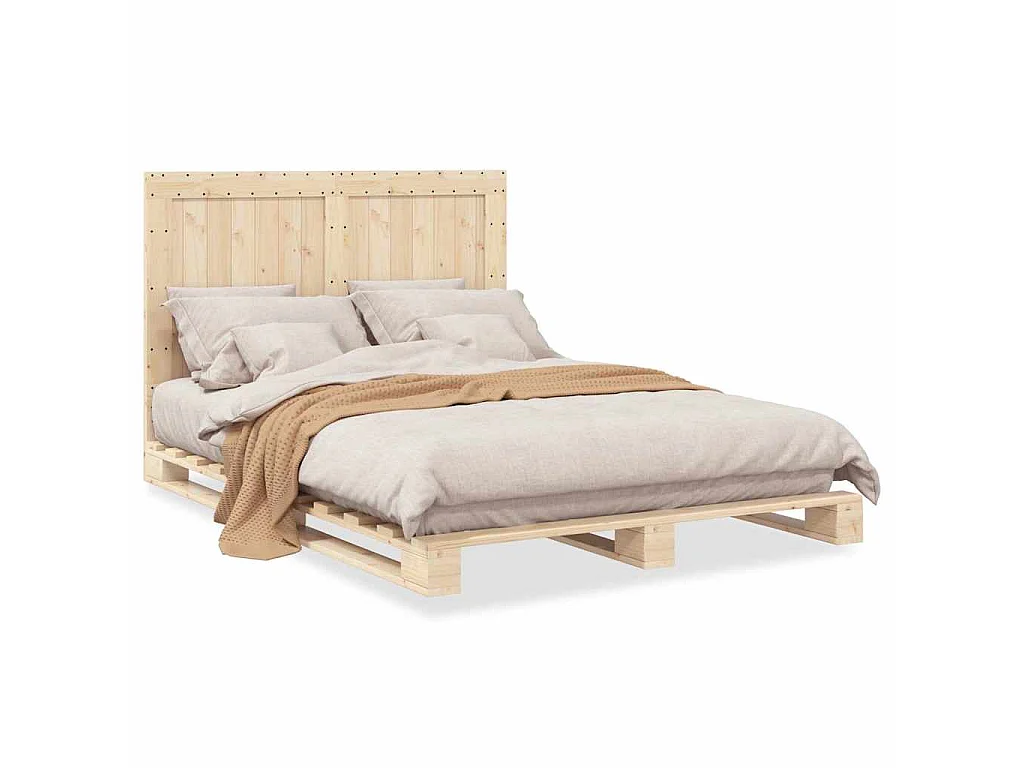 Bedframe met hoofdbord massief grenenhout wit 140x200 cm