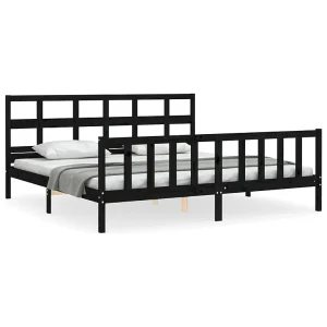 Bedframe met hoofdbord massief hout zwart 200×200 cm