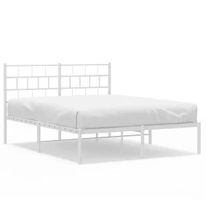 Bedframe met hoofdbord metaal wit 150×200 cm Bedframe met hoofdbord metaal wit 150×200 cm