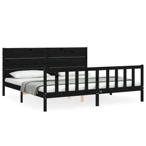 Bedframe met hoofdbord massief hout zwart 200×200 cm