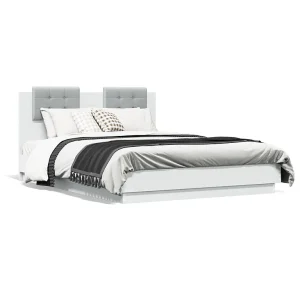 Bedframe met hoofdeinde bewerkt hout wit 120×190 cm Bedframe met hoofdeinde bewerkt hout wit 120×190 cm