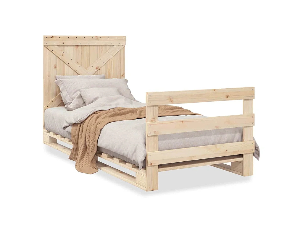 Bedframe met hoofdbord massief grenenhout 90x200 cm