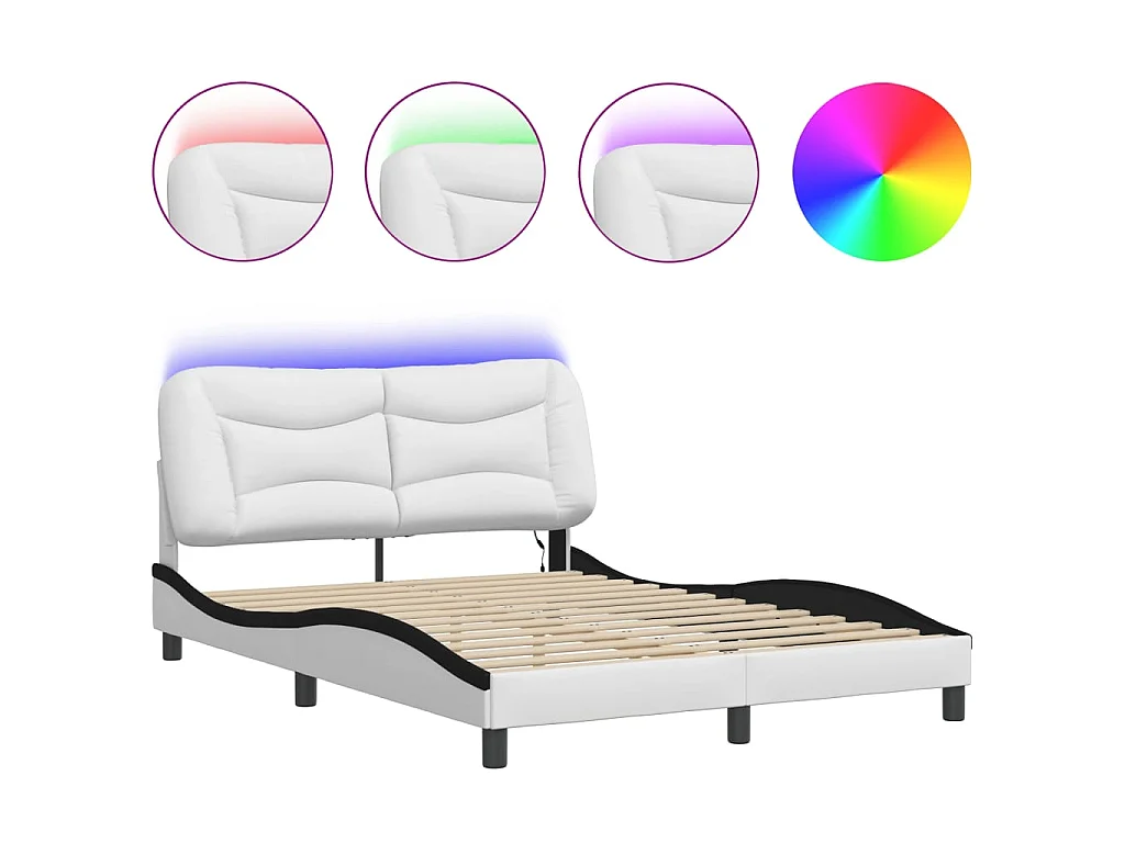 Bedframe met LED zonder matras "Hvar" wit en zwart 140x200 cm