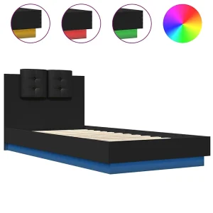 Bedframe met hoofdbord en LED-verlichting zwart 100×200 cm