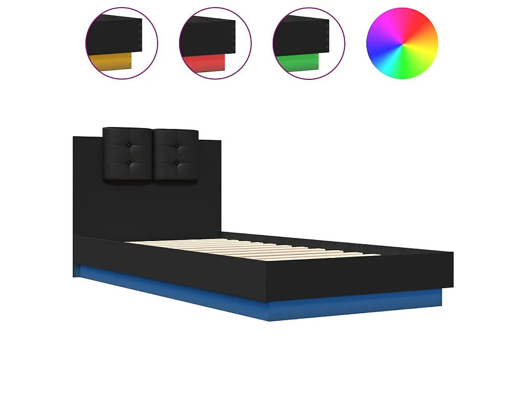 Bedframe met hoofdbord en LED-verlichting zwart 100x200 cm