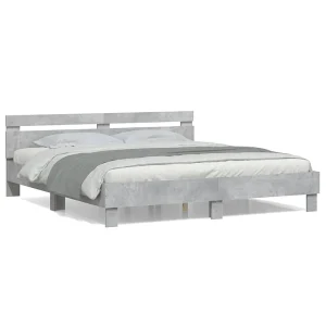 Bedframe met hoofdeinde bewerkt hout betongrijs 160×200 cm Bedframe met hoofdeinde bewerkt hout betongrijs 160×200 cm
