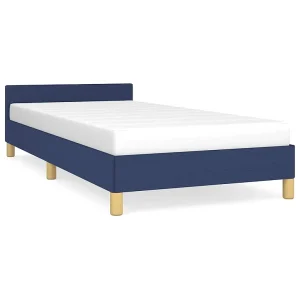 Bedframe met hoofdeinde zonder matras 100×200 cm stof blauw Bedframe met hoofdeinde zonder matras 100×200 cm stof blauw