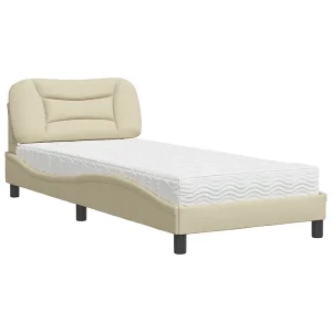 Bed met matras "Hvar" stof crèmekleurig 80×200 cm Bed met matras "Hvar" stof crèmekleurig 80×200 cm