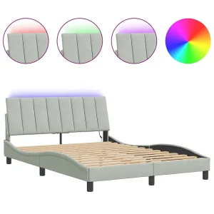 Bedframe met LED zonder matras "Hanko" fluweel lichtgrijs 120×200 cm Bedframe met LED zonder matras "Hanko" fluweel lichtgrijs 120×200 cm